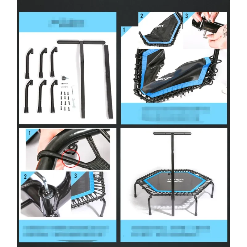 Hexagon Fitness Trampoline with Handrail – Indoor Home Gym Trampoline for Kids & Adults