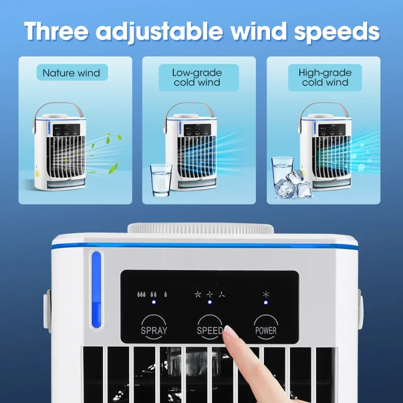 Portable Mini Air Conditioner – USB Air Cooler & Humidifier with 3-Speed Cooling Fan for Home & Office