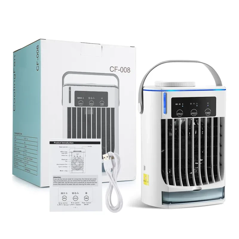 Portable Mini Air Conditioner – USB Air Cooler & Humidifier with 3-Speed Cooling Fan for Home & Office